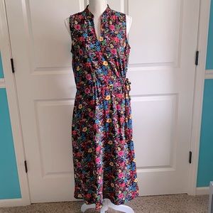 Sleeveless, floral midi dress. Tie on side. Size 10